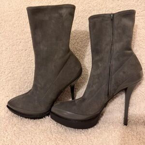 Gucci Gray Suede Platform Stiletto Ankle Boots